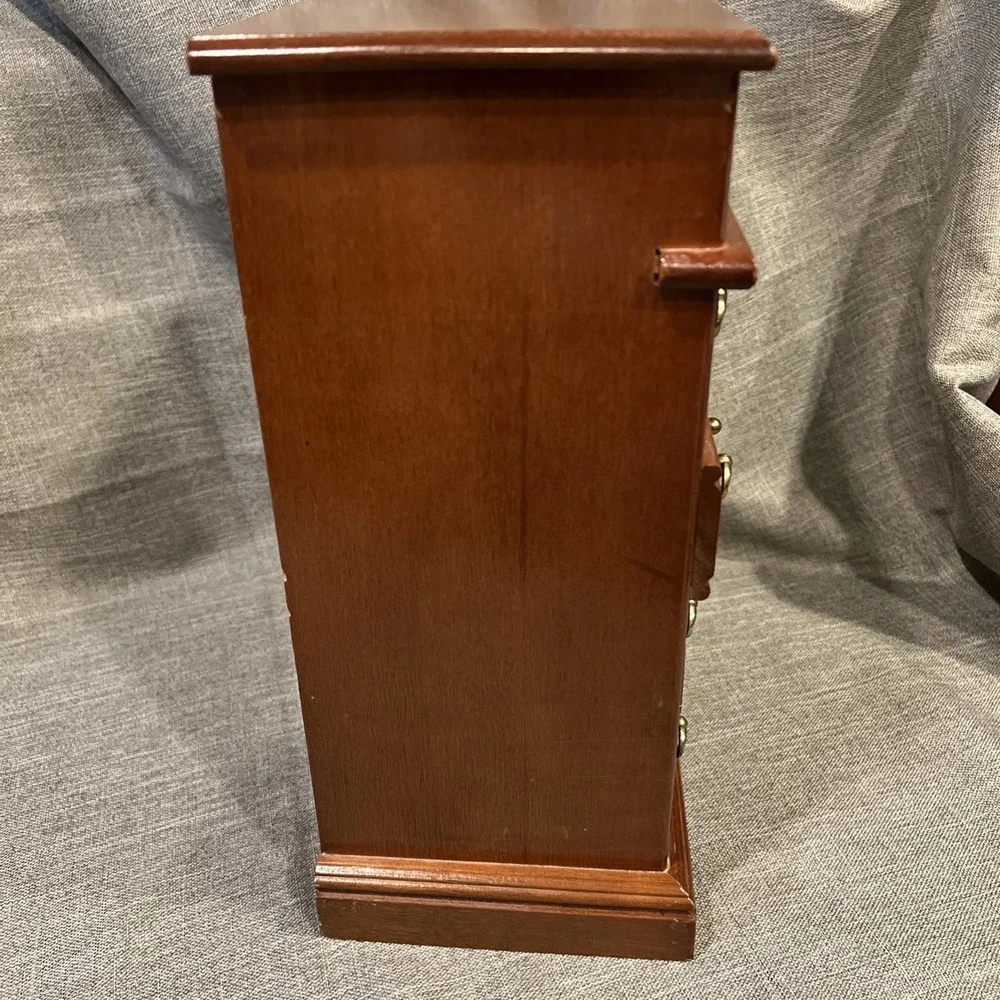 Vtg 1987 Wooden Jewelry Box Cabinet‎ 4 Drawers Etched Glass  Lift Top Organizer